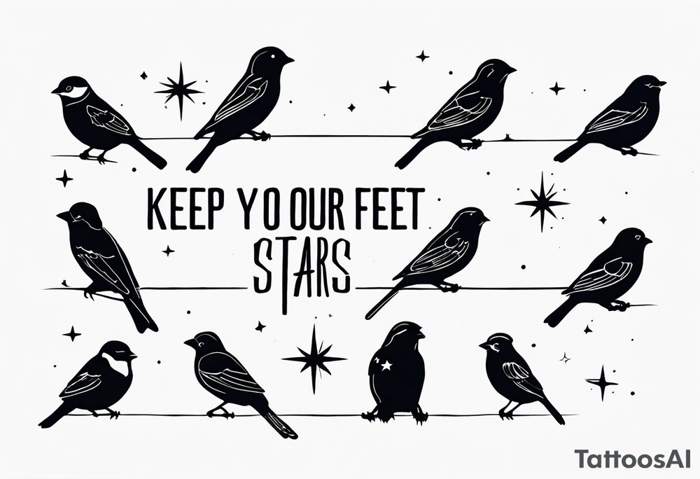 Line up neck with sparrow and the saying keep your feet on the ground and your eyes on the stars tattoo idea