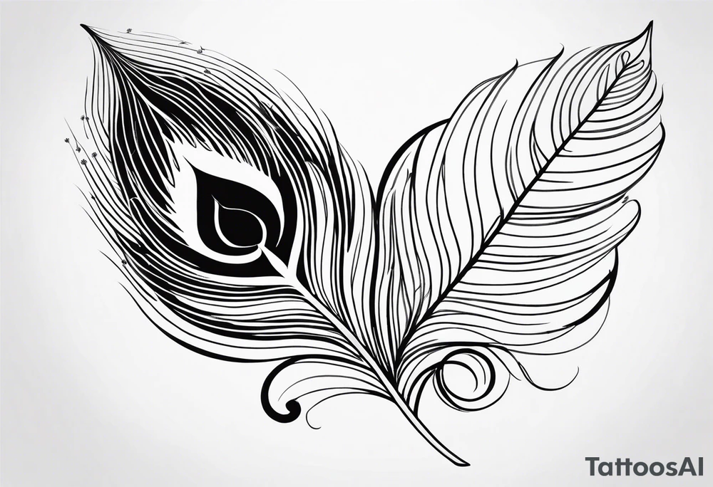 Fineline peacock feather with hibiscus flowers tattoo idea