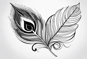 Fineline peacock feather with hibiscus flowers tattoo idea