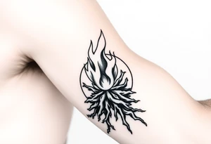 flame in a roots sphere tattoo idea