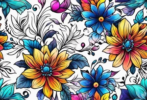 FLORAL PATTERN, SEEMLESS, BRIGHT, NEONS, COLORFUL tattoo idea