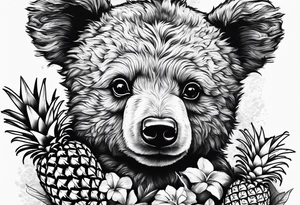Teddy Bear biting pineapples tattoo idea