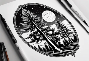 pine trees with stars in the sky tattoo idea