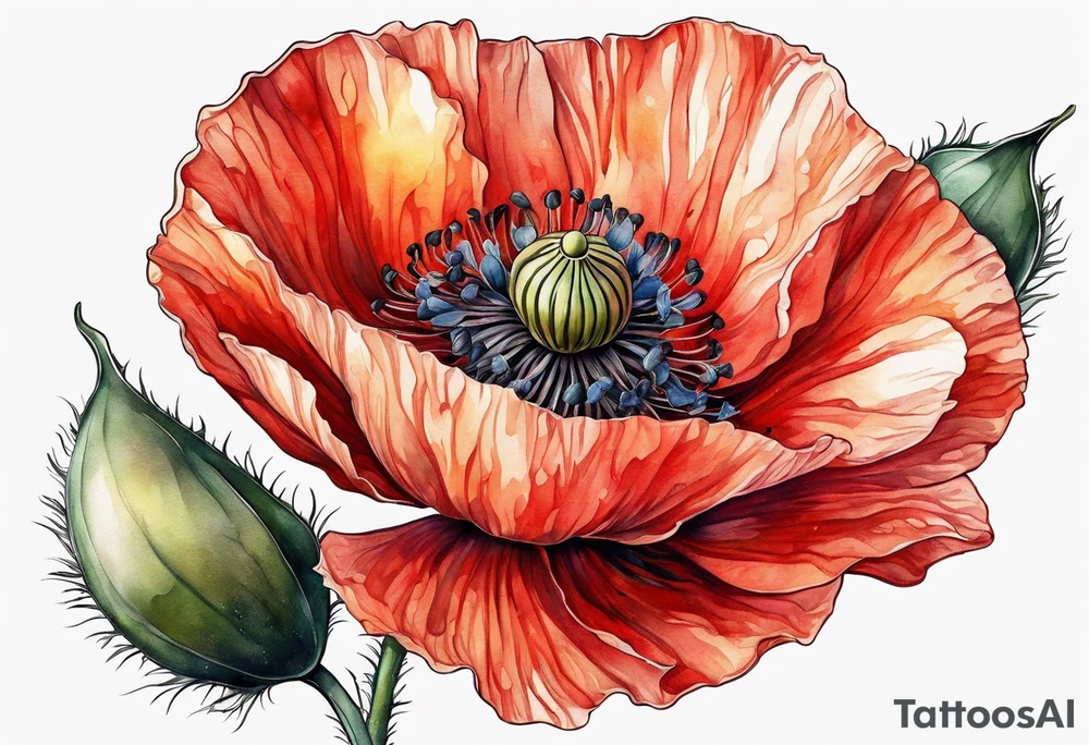Long poppy flower no outline tattoo idea