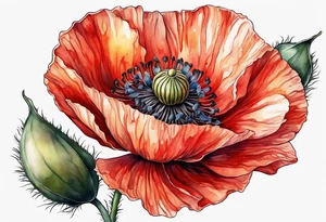 Long poppy flower no outline tattoo idea