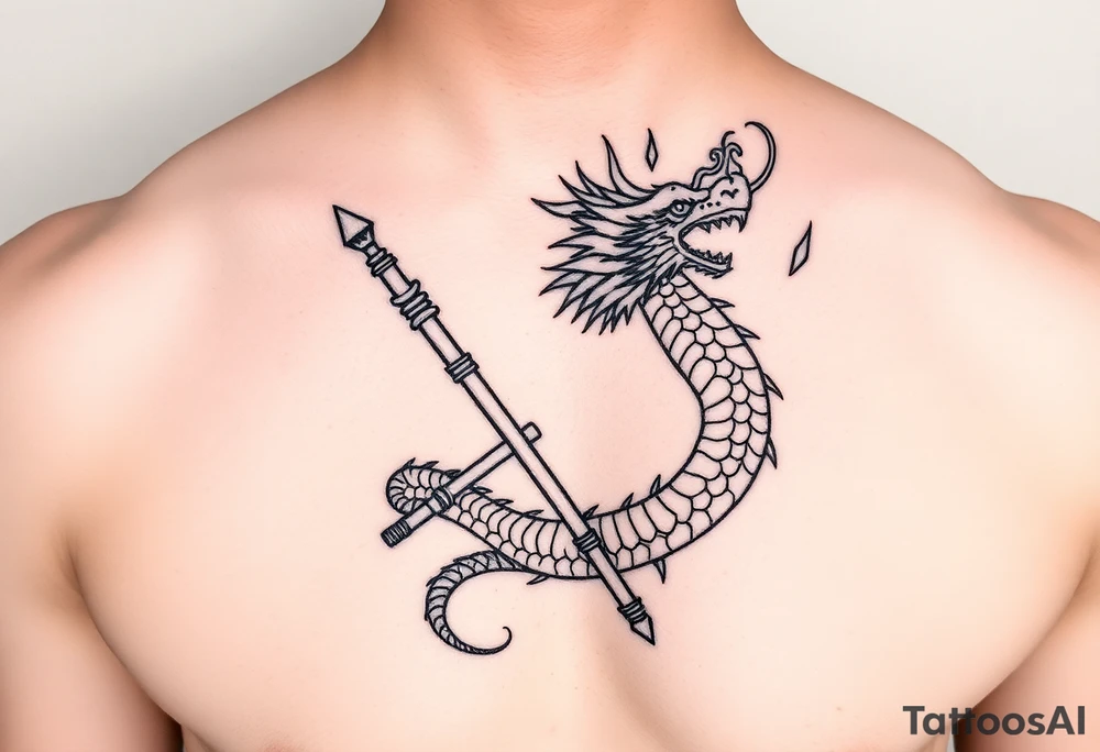 Flow dragon staff fire on the chest tattoo idea