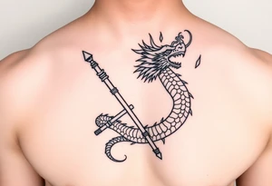 Flow dragon staff fire on the chest tattoo idea