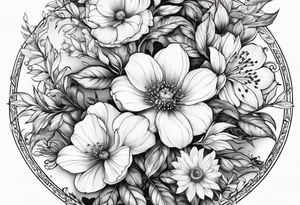 Floral with leaves tree and small animals tattoo idea