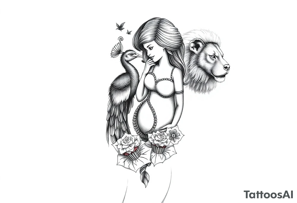 Storm clouds, pig, peacock , fat sexy naked fat woman, cupcakes, noose , money, goat, lion, couple having sex, cigerette storm lightening, killing, darkness, mirror tattoo idea