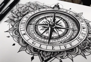 Upper arm sleeve time compass god life love tattoo idea