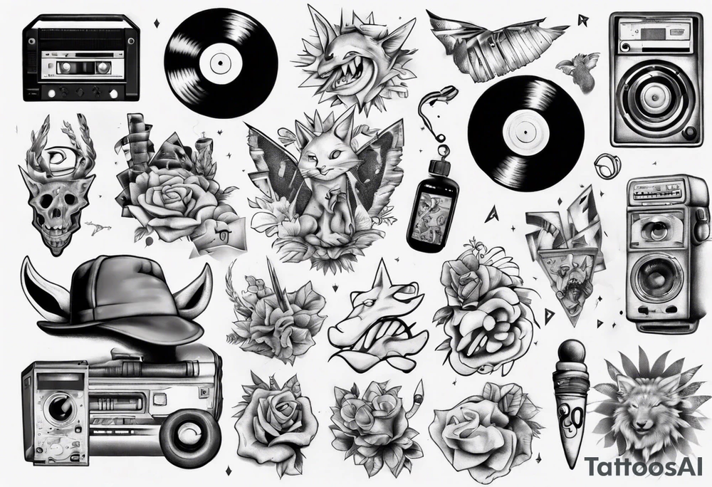 90s Nick tunes collage tattoo idea