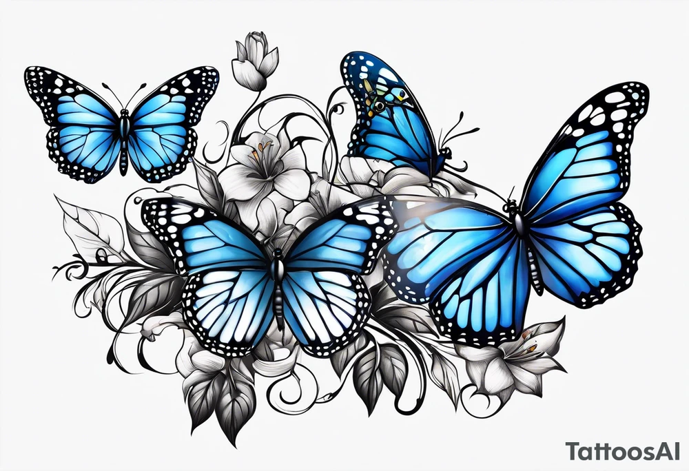 blue monarch butterflies on a vine tattoo idea