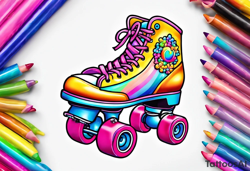 cute, pastel rainbow roller skates tattoo idea