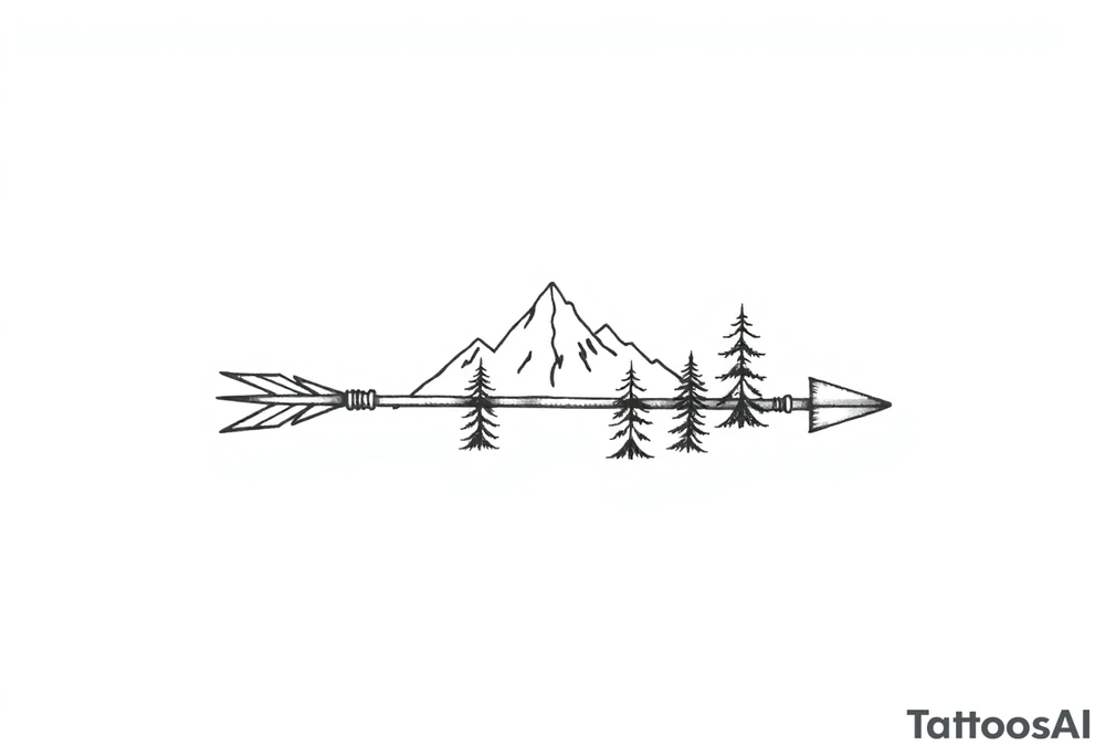 Arrow arrowhead is a mountain the arrow stem is wood the arrow feathers are pine trees tattoo idea