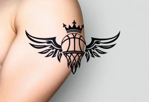 Basketball and basketball hoop with a crown, no wings tattoo idea