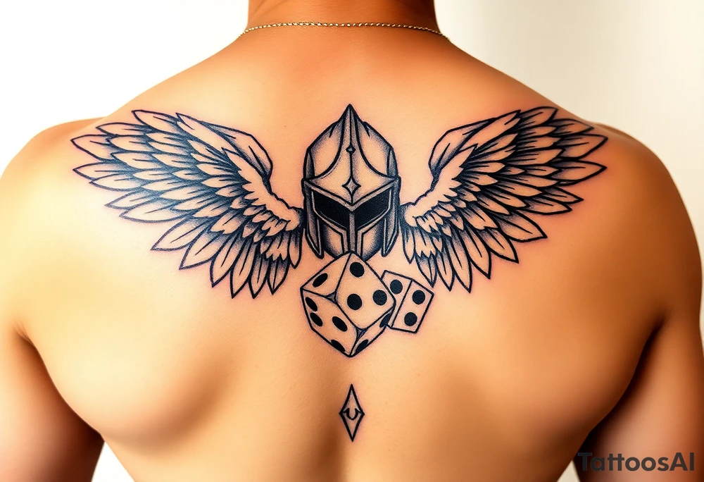 Power knight with wings rolling dice tattoo idea