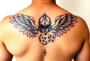 Power knight with wings rolling dice tattoo idea