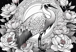 Japanese crane with peonies for arm sleeve tattoo tattoo idea