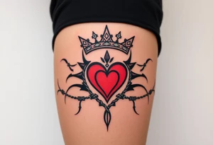 Powerful, crown, queen, broken heart, barb wire tattoo idea