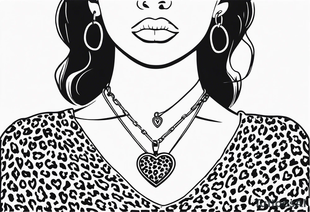 Y2K leopard heart locket on chain with safety pins tattoo idea