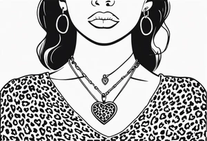 Y2K leopard heart locket on chain with safety pins tattoo idea