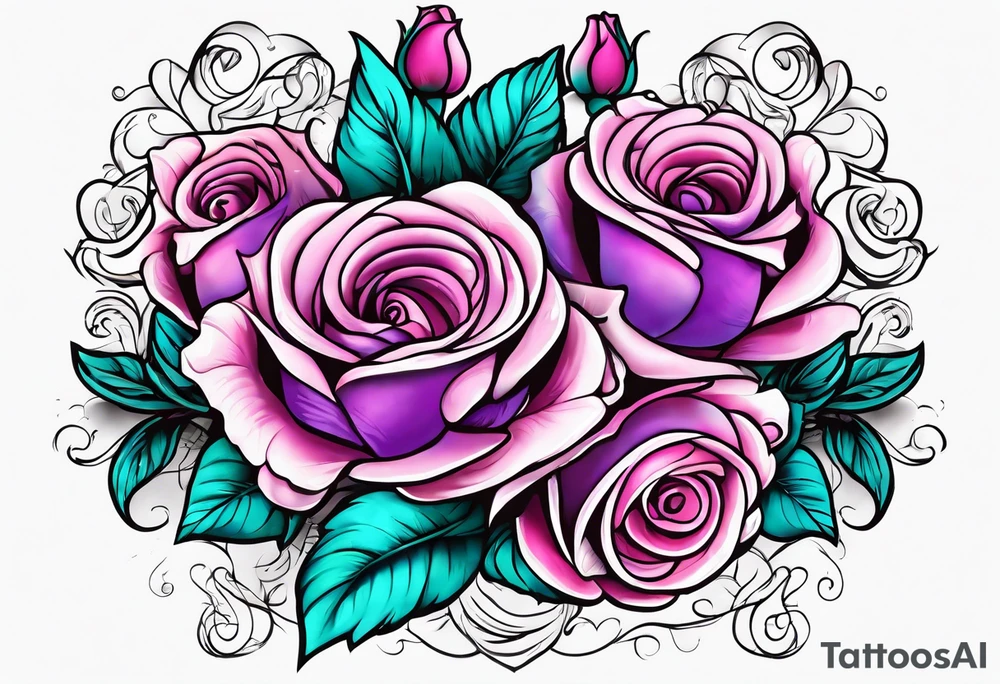 Dad, roses, teal, pink, purple tattoo idea