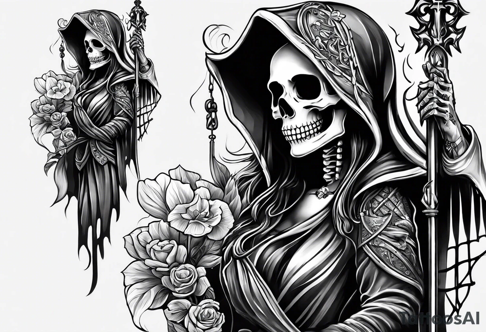 lady skeleton grim reaper tattoo idea