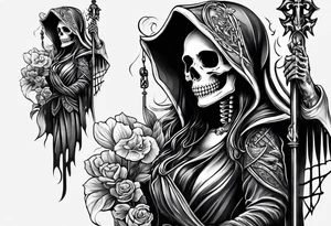 lady skeleton grim reaper tattoo idea