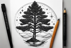 A pine tree in front of the constellation of Aquarius. No other stars should be used tattoo idea