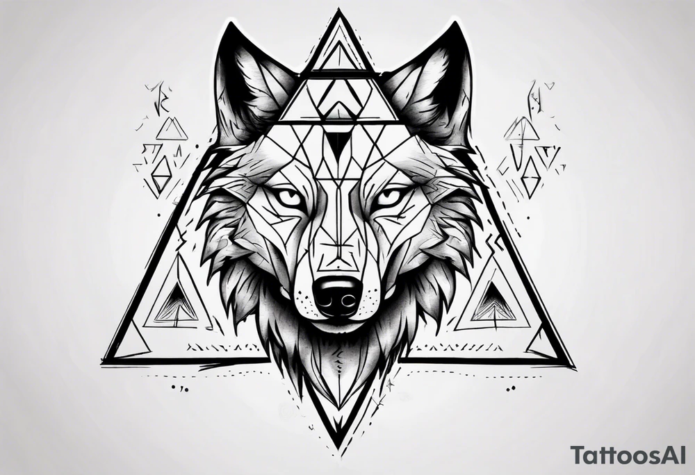 wolf head with triangle on forehead tattoo idea