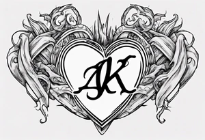 heart with the letters a and k in them tattoo idea