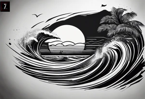 A balck tattoo for my shoulder with time and a date for my so 25.05.16 and a wave of beach about life tattoo idea