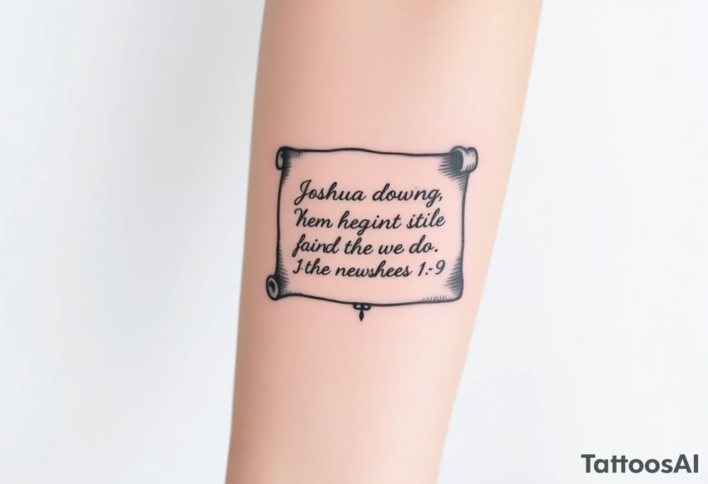 A scroll going down with the Bible verse Joshua 1 9 form the niv Version tattoo idea
