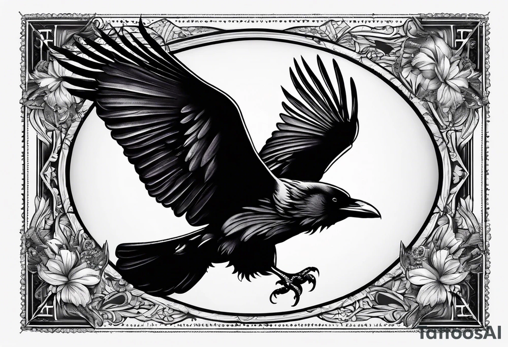 Inside a stamp, small raven, “may angels lead you in” tattoo idea