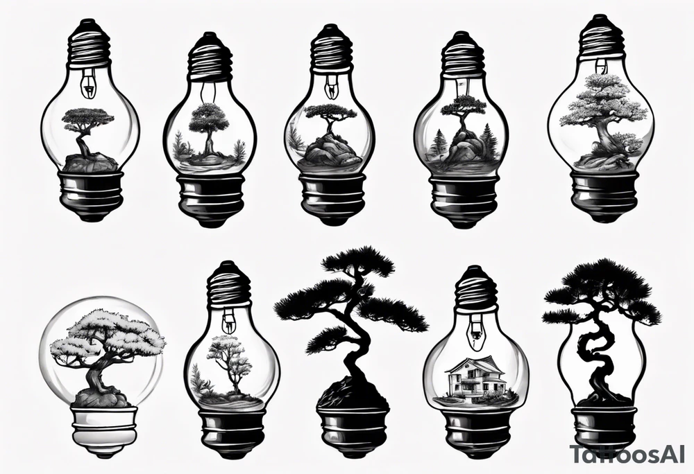 A tiny bonsai tree inside an upside down light bulb tattoo idea A tiny bonsai tree inside an upside down light bulb tattoo idea
