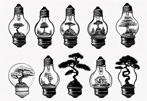 A tiny bonsai tree inside an upside down light bulb tattoo idea