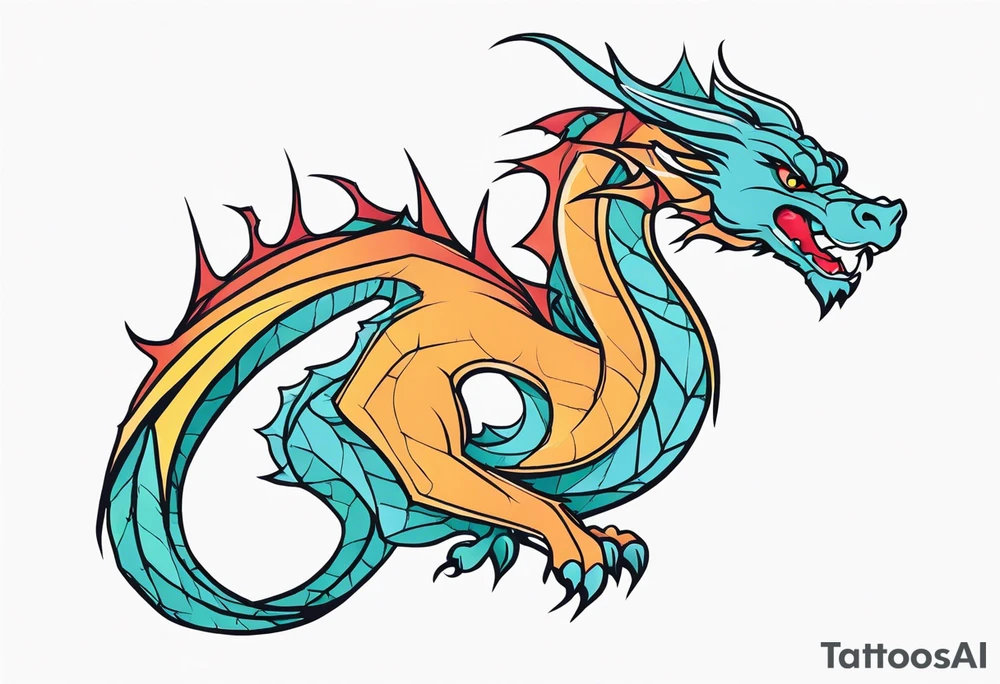 Dragon in color minimalism tattoo idea