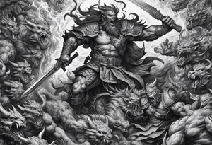 A soldier battling demons in hell tattoo idea