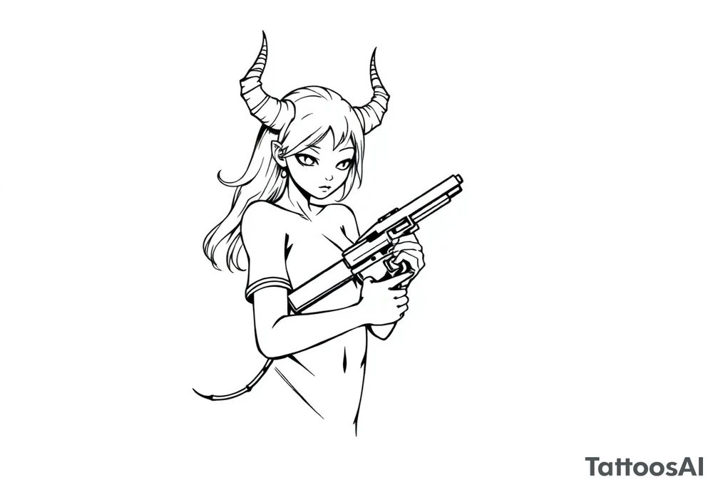 demon girl holding gun tattoo idea
