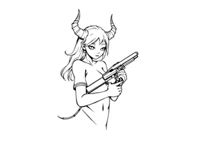 demon girl holding gun tattoo idea