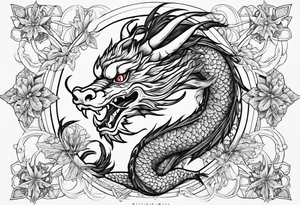japanese dragon, celestial, cross, snowflake tattoo idea