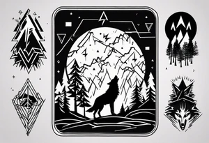 lightning over forest with wolf howling tattoo idea