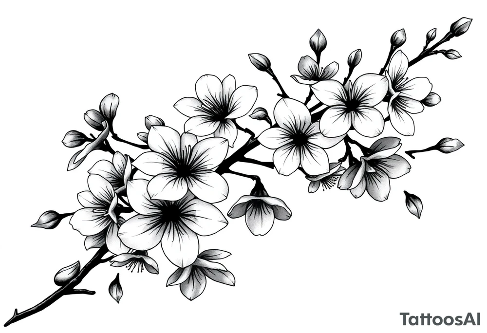 delicate cherry blossoms swirling in spring breeze with petals tattoo idea