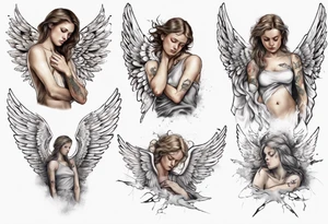 Tired guardian angel with broken wings tattoo idea