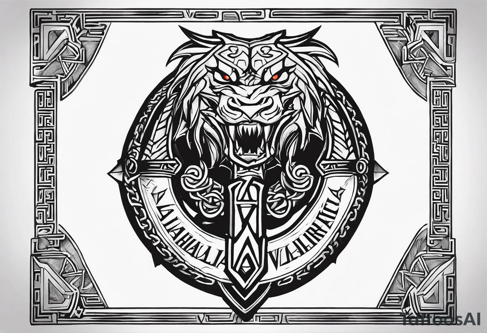 Valhalla sword shield dragon axe Valknut chains
steps tattoo idea Valhalla sword shield dragon axe Valknut chains
steps tattoo idea