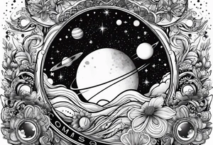 Cosmos with galaxies and planets tattoo idea
