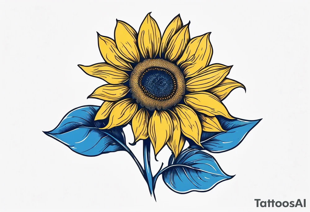 a yellow sunflower bloom with blue highlights tattoo idea