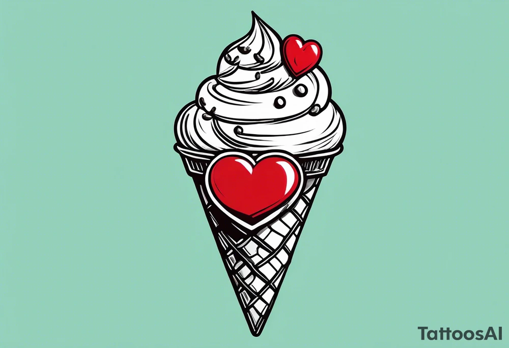 simple mint chocolate chip ice cream cone with small red heart on it somewhere. tattoo idea