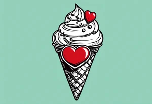 simple mint chocolate chip ice cream cone with small red heart on it somewhere. tattoo idea