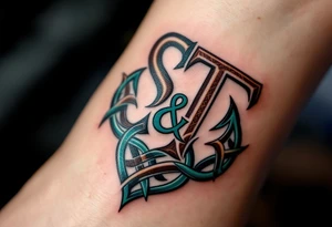 Celtic Knot Monogram – Forest green and dark brown “S & T” intertwined with a Celtic knot forming the base of the letters. tattoo idea